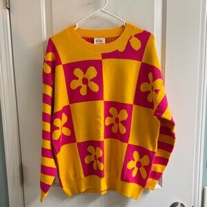 BiBi Women's Vibrant Yellow and Pink Checkered Sweater